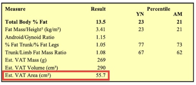 visceral fat data on dexa scan.